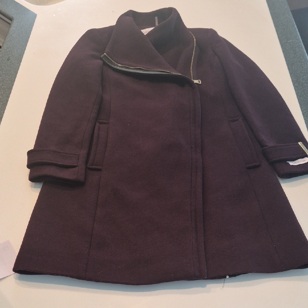 Dark Purple With Gold Accents Calvin Klein Wool Coat Sz 6